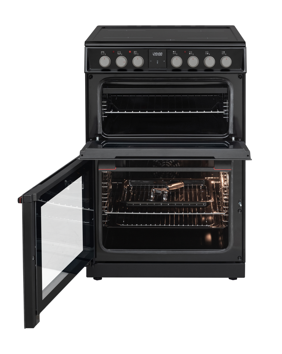 Sharp KF-66DVDD04BM1K-EN 60x60cm Freestanding Vitroceramic Double Oven, Black