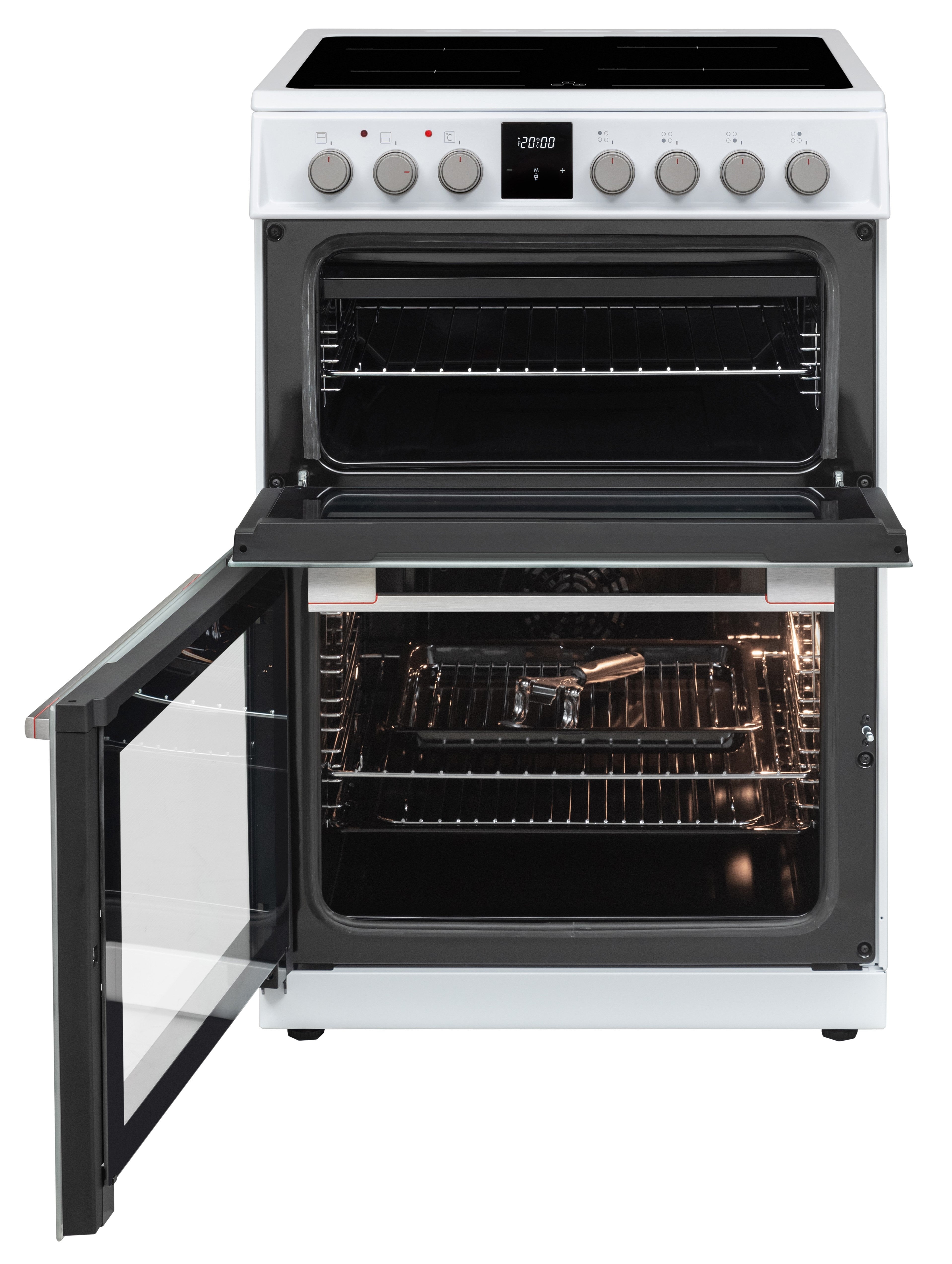 Sharp KF-66DVDD04WM1K-EN 60x60cm Freestanding Vitroceramic Double Oven, White